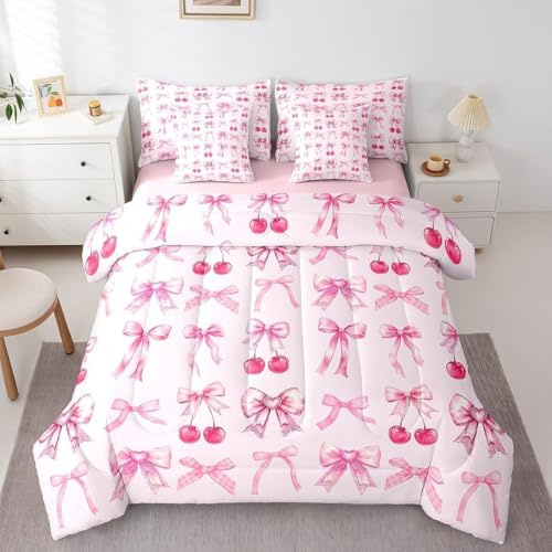 Generico Piumino Singolo Fiocco Trapunte Ciliegia Piumone Imbottito Resistente Lavabile, Super Morbida Trapunta, piumini 135x200 cm in Microfibra Reversibile e 2 Federa 50x80 cm Q362