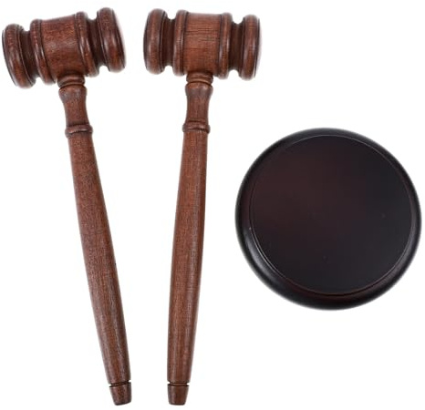 Veemoon Ensemble de 3 Marteaux en Bois Tendre pour Vente aux Enchères et Tribunal, 2 Marteaux de Juge 1 Base en Bois, Maillets Lisses et Légers pour Jeux de Rôle et Réunions