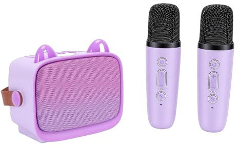 Generic Mini Macchina per Karaoke Portatile con 2 Microfoni Wireless per Un'esperienza di Divertente per Bambini e Adulti a Casa o All'aperto (altoparlante Bluetooth, Educazione precoce) (Viola)