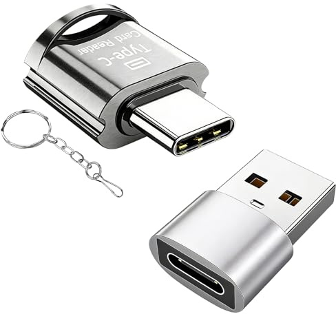 Leloco Micro SD Kartenleser USB C Stick Mini für Laptop & Handy | 3-in-1 Set mit USB C SD Card Reader, Adapter & Schlüsselanhänger. Robustes Zinkgehäuse, Plug & Play, bis 480 Mbps. Silber.