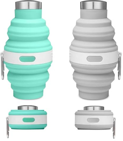 Uoimky Botella de agua plegable, 2 unidades, botella de agua plegable con mosquetón, 475 ml, sin BPA, a prueba de fugas, reutilizable, para exteriores, viajes, senderismo, fitness