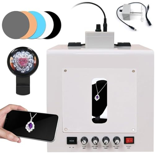 EXSHUING Schmuckfotografie-Lichtbox Mit Drehteller, Dimmbares Led-Fotostudiozelt – Elektrisch Um 360° Drehbar, Einstellbare Geschwindigkeit Und Farbtemperatur 3000–5500 K, 1 Kg Tragkraft(TB30)