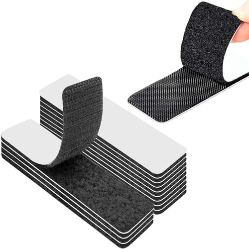 Vordpe Lot de 20 Bandes Auto-Agrippantes Adhésives Extra Fortes, 3x10cm Ruban Crochet et Boucle Double Face Noir, Fixation sans Perçage pour Murs, Maison, Bureau et Sol