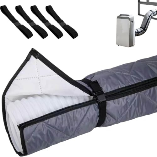Aislante Tubo Aire Acondicionado Con Cremallera, 130-150mm, Gris | Fundas Tubo Aire Acondicionado Portatil & Impermeable Con Correas, Fácil Instalar - Gracias Diseño Con Cremallera