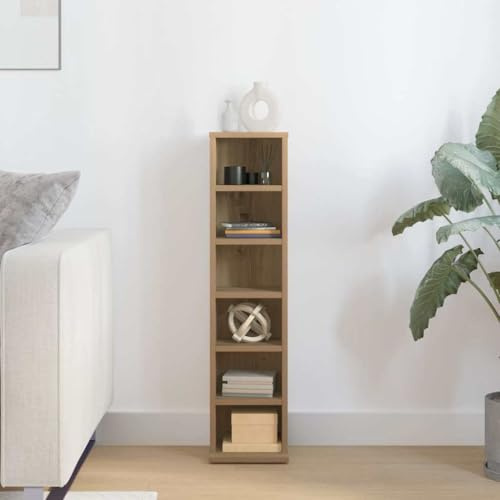 Ordellia CD-hylla Artisan-ek av trämaterial, 21 x 20 x 88 cm, 6 fack, 60 kg lastkapacitet för CD DVD LP-skiva, mediaförvaring och förvaringsutrymme i vardagsrummet