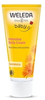 WELEDA Bio Baby Calendula Pflegecreme Körper & Gesicht 75ml - Naturkosmetik Gesichtscreme/Hautcreme mit Sesamöl & Lanolin zur Pflege trockener Haut. Babypflege Feuchtigkeitscreme für Babys & Kinder