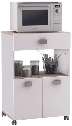 Abitti Armario Auxiliar de Cocina Bajo con 2 Puertas y 1 Cajón en Color Blanco Mate y Roble Estilo Nórdico 60x90x41 cm
