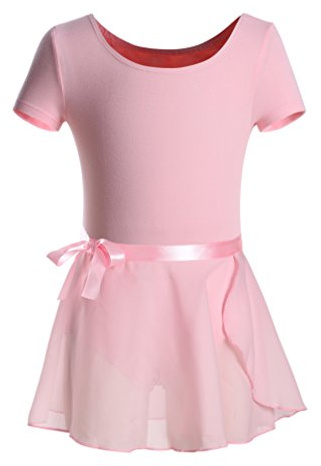 DANSHOW Girls Short Sleeve Leotard with Skirt Kids Dance Ballet Tutu Dresses(3027-M-08)