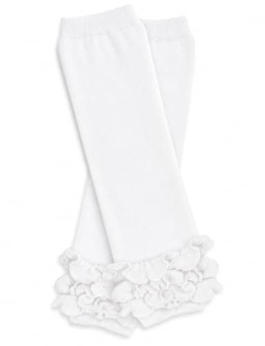 juDanzy ruffled leg warmers for baby or toddler girls (One Size (12 pounds to 10 years), Solid White Triple Ruffle)