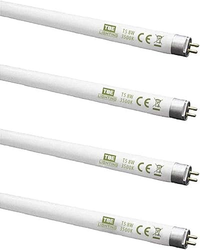 TBE LIGHTING T5 8w Fluorescent Tube Lamps 288mm - CFL Bulbs - G5 2-Pin Base Fittings - T5 High Efficiency Lamps, Cool White 3500K (4-Pack)