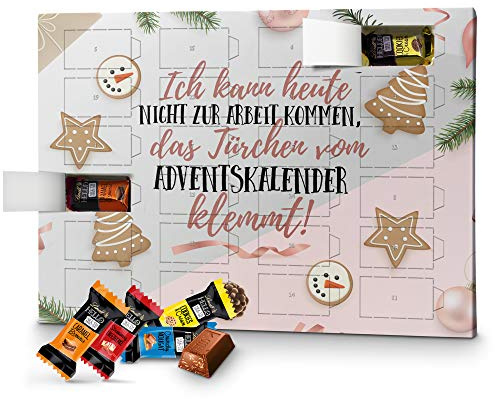 printplanet - Lindt Hello Adventskalender mit Spruch und Füllung in 4 Sorten - Ich kann Heute Nicht zur Arbeit kommen, Das Türchen klemmt. - 2026