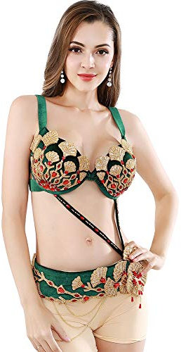 ROYAL SMEELA Bauchtanzkostüm Bauchtanz BH Top Tanzgürtel Tänzerin Kostüme für Frauen Bauchtanz Kostüm Karneval Outfit, Grün , L