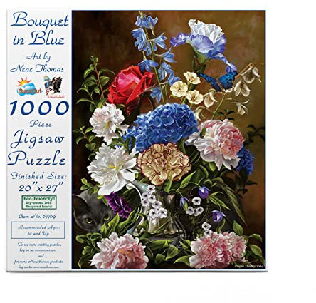 SUNSOUT INC - Bouquet in Blue – Puzzle de 1000 pièces par l'artiste : Nene Thomas – Taille finie 50,8 x 68,6 cm – MPN # 67709