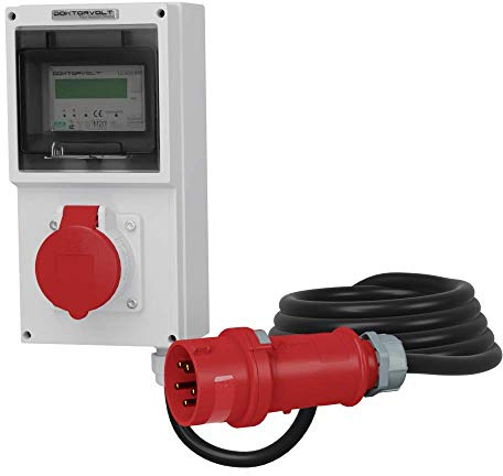 Mennekes 4326 Distributeur de courant 16 A/400 V/5P Compteur électrique mobile 16 A Câble MID 5 x 2,5 mm² Distributeur de courant de chantier Distributeur de courant Doktorvolt 4326