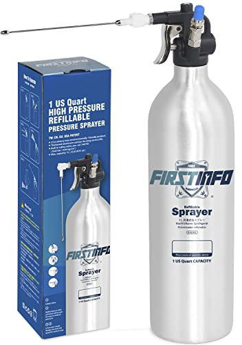 FIRSTINFO A1638L Patented Refillable Brake Cleaner Spray Bottle, 1000ml Aluminium Pressure Sprayer, Max 140psi, Thickened Reusable Aerosol Can,W/Two-Way Nozzle