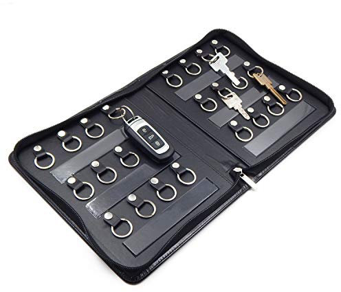 OFFIDIX Tragbares Schlüsseletui mit Reißverschluss, Leder-Schlüssel-Organizer, tragbarer Manager und Vermieter-Schlüsselhalter Schlüsselschrank mit 24 Schlüsselhaken für Immobilienagent, Hotelmanager