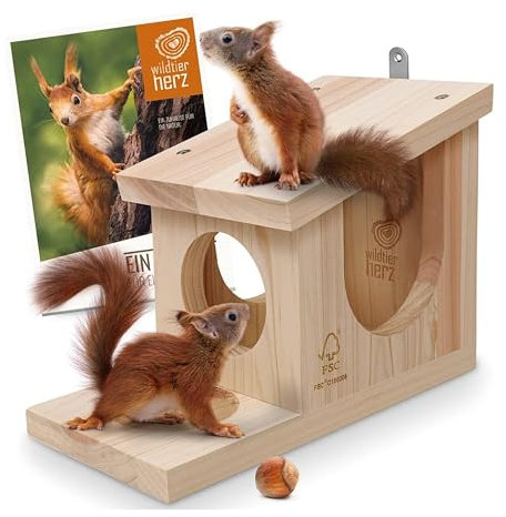 wildtier herz I Eichhörnchen Futterhaus Spielhaus wetterfest I Aus verschraubtem Massiv-Holz Futterstelle I 100% Wetterfest I Futterstation zum Eichhörnchen füttern, Futterhäuschen