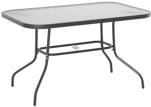 Outsunny Table de Jardin Rectangulaire Métal Époxy 120L X 80l x 70H cm Gris | Plateau Verre Trempé