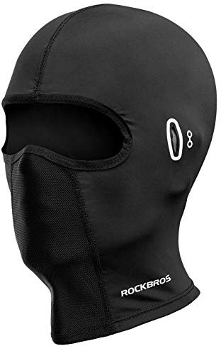 ROCKBROS Cagoule d'été de Sport Moto Vélo Protection UV pour Homme Femme, Cache Cou Balaclava UPF 50+, Visage Bandanas pour Les Myopes, Noir avec Trous de Lunettes
