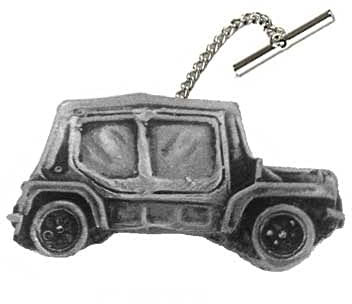 Ref148 Krawattennadel mit Kette, Motiv britisches Auto, Zinn
