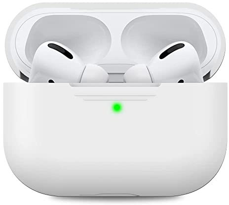 AHASTYLE Silikon Hülle für Airpods Pro Weiche Schutzhülle und Skin [Front LED Sichtbar] Kompatibel mit Apple AirPods Pro 2019 (Ohne Karabiner, Weiß)