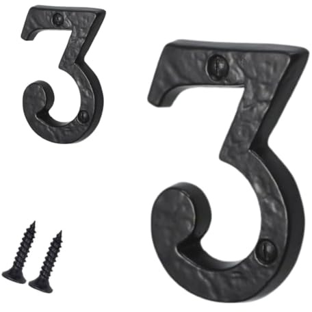 Antique Black Door Numbers Screw On 3 Inch Cast Iron Number 3 Door Number Elegant and Bold Door Numerals Suitable for All Door Types Including Wooden uPVC and Composite.
