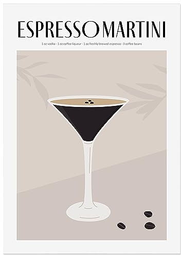 JUNOMI® Espresso Martini Poster DIN A2, Cocktail, Longdrink, Bar, Getränke, Cocktail Set | ohne Rahmen
