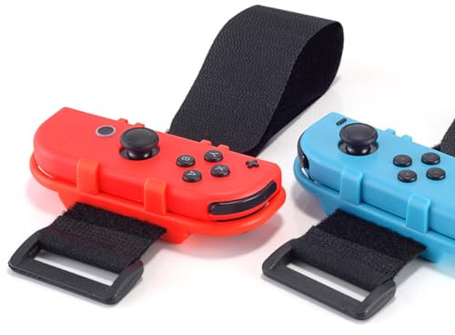 JoyHood 2er Pack Handgelenkbandagen für Tanzspiel Zumba Burn It Up für Switch/Switch OLED Joy-Con, Verstellbare eElastische Bänder, Switch-Controller-Zubehör (Rot & Blau)