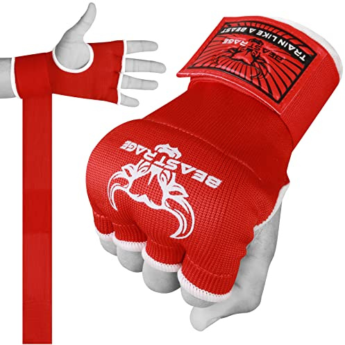 Beast Rage Guantes de Boxeo de Gel para Manos MMA de 75 cm de Largo, Acolchados, elásticos, Saco de Boxeo rápido para Entrenamiento, Muay Thai, Vendas UFC para Hombres,