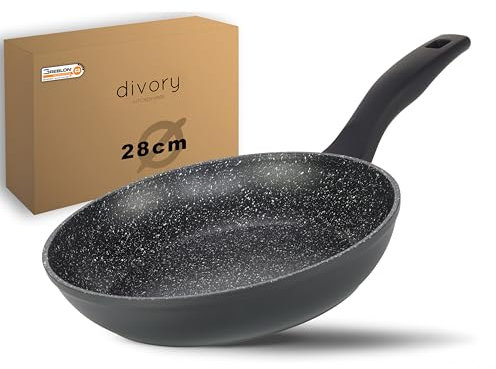 DIVORY Bratpfanne 28cm Induktion – Antihaft Beschichtete große Universalpfanne für alle Herdarten - Sichere Griffe, Spülmaschinen geeignet (Schwarz, 28cm)