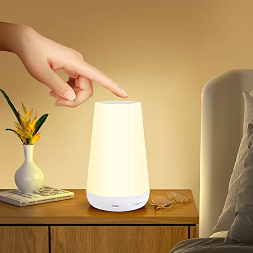 Taipow Nachttischlampe Touch Dimmbar, LED Nachtlicht 13 Farben/5 Helligkeitsstufen, Kabellose Tischlampe USB Aufladbar mit Timing Funktion, Schlafzimmer Kinderzimmer - 2xFernbedienung