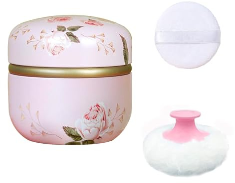 Qopoto Body Powder Puff and Container for Dusting Powder, Women Powder Puff and Powder Case for Bath and Travel (Romantic Flowers)