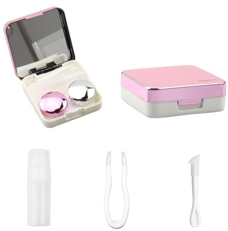Luckious Color Contact Lens Case with All-Round Protection Travel Contact Lens Cases with Mirror, Leak-Proof, Integrated Seal Ring（Rose Red or Rose Gold）