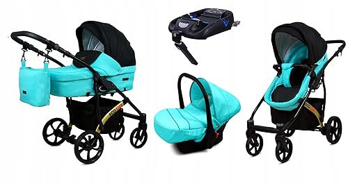 BabyLux® Kinderwagen Set 4 in 1 - EcoLux - incl. Babywanne, Buggy Sportsitz, Auto-Babyschale, ISOFIX-Basisstation - Autositz - Kinderwagenset - Kombikinderwagen mit Wickeltasche usw.