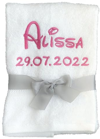 KIDDI-MEDIA Asciugamano per ospiti con ricamo personalizzato come ad esempio nome / 30x50cm | 500 g/m² | 100% spugna di cotone (30 x 50 cm, bianco)