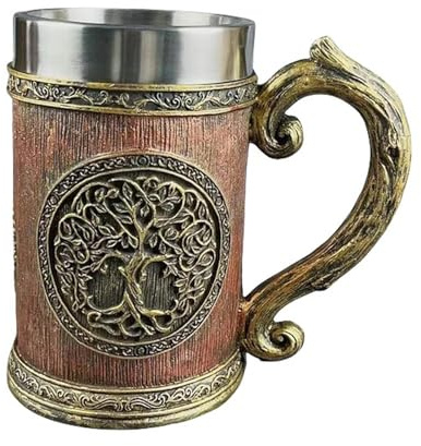 XIBANY Retro Beer Mug Resin Stainless Steel Coffee Mug Double Wall Beer Jug Water Cup Large Capacity Mug