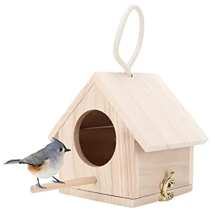 Ejoyous Holz Vogelhaus, Hängendes Nistkasten-Bausatz mit Sitzstange für Wellensittiche und Kleine Vögel, 15,5x12x14,5cm