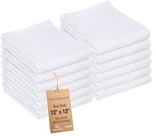 WHITEWRAP Flour Sack Kitchen Towels |Cotton Blank Dish Cloth | Tea Towel Crafting Embroidery|Thick Absorbent Quick Dry | Baking Bread Proofing Breathable Linen Cover, Set of 50, 14 x 12 Inch,White