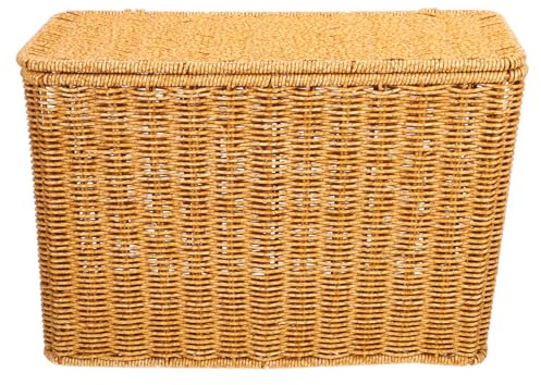 MAGICLULU Narrow Woven Storage Basket with Lid and Handle Portable Organizer for Magazines Toys and Sundries Lightweight Decorative Container 15.00X10.63X5.91In