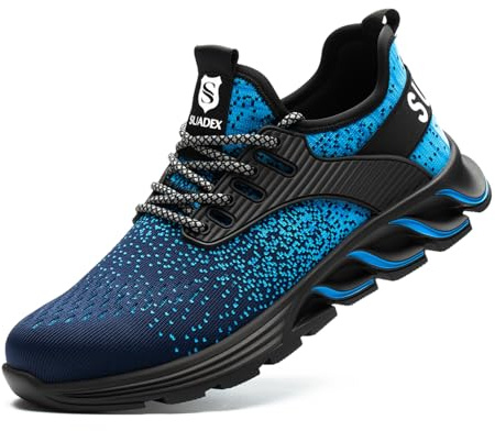 SUADEX Sicherheitsschuhe Arbeitsschuhe Herren Damen Leicht Arbeitsschutzschuhe Stahlkappenschuhe Atmungsaktiv mit Stahlkappe Blau 42 EU