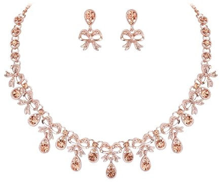 EVER FAITH strass brud rosett smyckesset, strass kostym bal bröllop fest rosett knut tårorp halsband örhängen set för kvinnor klar silverton, Kristall