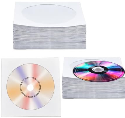 200 custodie per CD e DVD, in carta bianca, 12,7 cm, con finestra trasparente e linguetta, peso 120 g