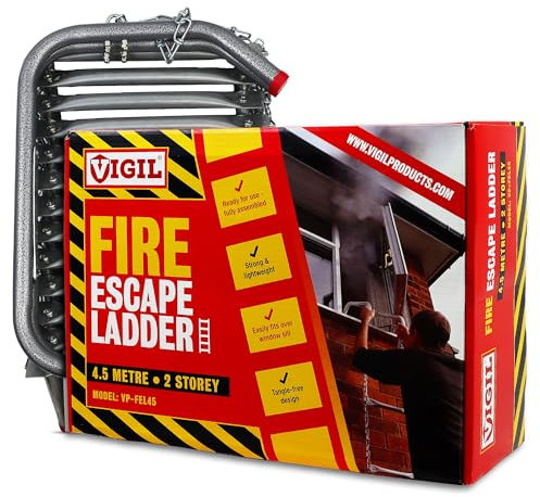Vigil Two-Storey Fire Escape Ladder – Emergency Safety Portable Steel Ladder - Compact Lightweight External Rescue Ladder - 350 Kg Capacity - Universal Window Mounting - 4.5m/14 feet, 7 inches