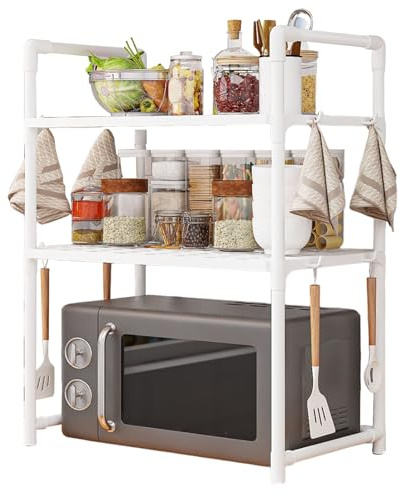 Rrlihjgu Grille de four à micro-ondes, support de micro-ondes réglable | Étagères pour boulangers de cuisine - Étagère de rangement réglable à poser avec crochets de cuisine