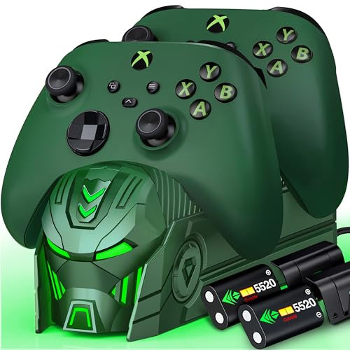 Dock di ricarica HELLCOOL per controller Xbox con batteria ricaricabile da 2x5520mWh per Xbox Series X|S, Xbox One/Elite/S|X Controller, confezione di batterie per caricabatterie Xbox con vano