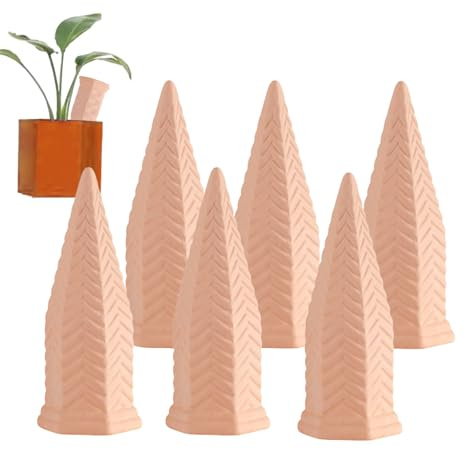CHSEEO Lot de 6 Oyas a Planter Terre Cuite, Auto-arrosantes en Ollas Terre Cuite, Cône en Argile d’arrosage, Goutte-Gouttes Automatiques pour Plantes en Pot D'intérieur, Marro