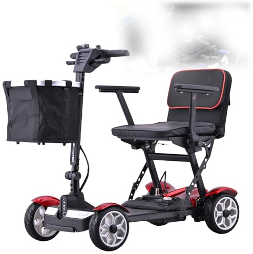 Zusammenklappbarer 4-Rad-Mobilitätsroller,Mobilitätsroller Für Erwachsene,Motorisierter Mobilitätsroller Für Senioren,Tragbarer Reisekofferraum,Mit Sitz,Korb A