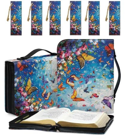 COEQINE Schmetterling-Bibelbuchhülle für Damen, Aquarell-Bibelhülle mit Lesezeichen, maschinenwaschbar, Leder-Bibel-Tragetasche mit Griffen, christliches Kunstgeschenk für Frauen und Männer, 7 Stück