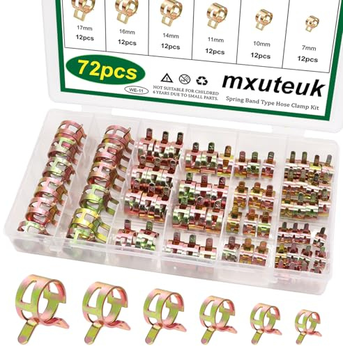 mxuteuk 72Pcs Feder-Schlauchschellen 6 Größen 7-17mm Kraftstoffleitung Silikon Vakuumschlauch Niederdruck Luftschellen & Sleeving Automotive Ersatz Fastener Assortment Kit