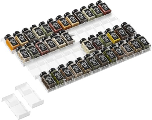 Famhap Gewürz Organizer Gewürzregal Schublade 48 Stück | Verstellbarer, Küchen Organizer, Rutschfest, Robustem ABS-Kunststoff, Werkzeuglose Montage, Spice rack für Küche Bad Büro